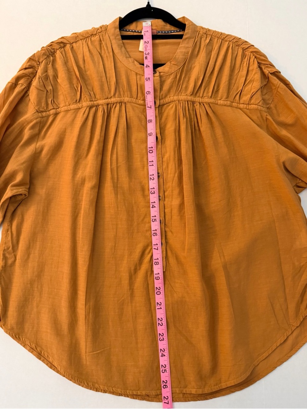Pilcro Gathered Lightweight Yoke Button-Front Blouse Mustard Size S Cotton Blend - Picture 7 of 10